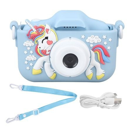Camera foto digitala pentru copii 4800 MP, 8x zoom, model unicorn albastru, 13x12cm