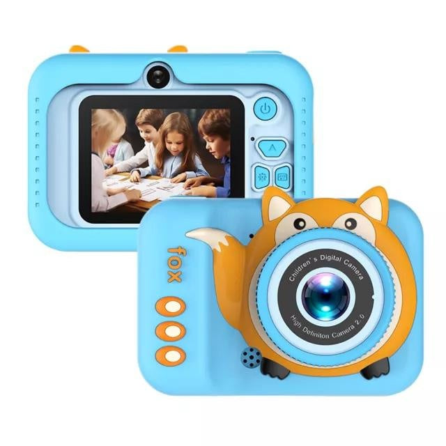 Camera foto digitala pentru copii 4800 MP, 8x zoom, model vulpita albastru intens, 12x12cm