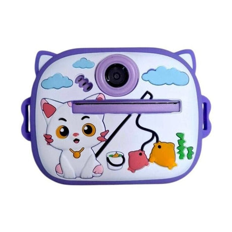Camera foto instant pentru copii cu printare, design pisica mov, reincarcabila USB