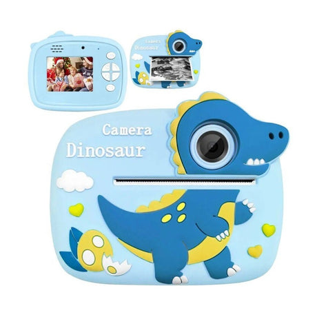 Camera Foto Instant pentru Copii cu Printare, Model Dinozaur Albastru, HD, Rola Hartie Inclusa