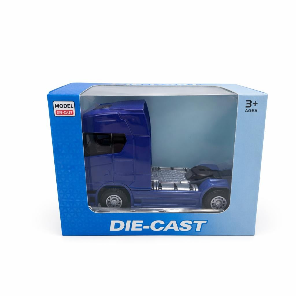 Camion cap tractor metal albastru 13.5 cm cabina rabatabila sunete si lumini