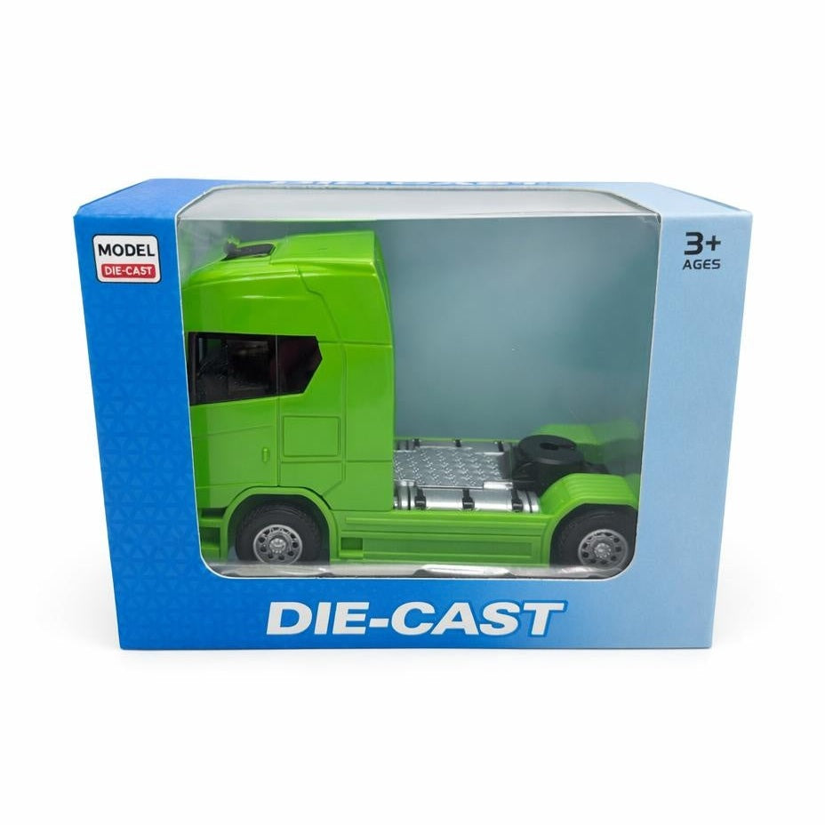 Camion cap tractor metal verde 13.5 cm cabina rabatabila sunete si lumini