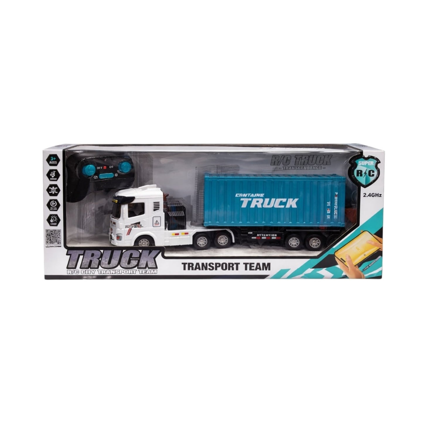Camion cu container RC, telecomandă 2.4G, acumulator, aplicație mobilă, 39 cm