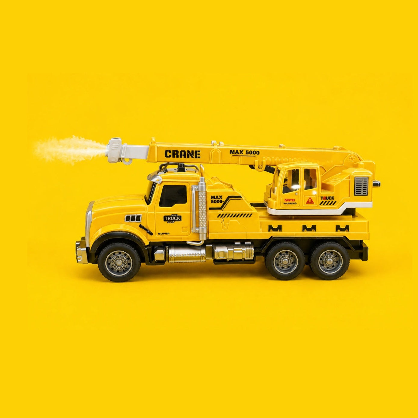Camion cu macara si functie spray, lumini si sunet, galbena, jucarie copii, 24 x 13 cm