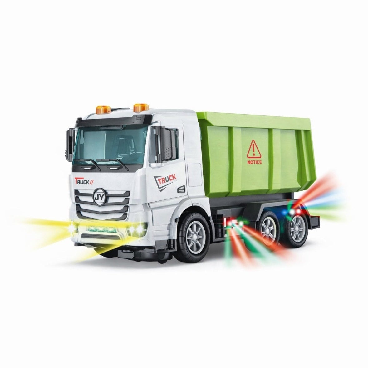 Camion jucarie alb cu verde, cu lumini si muzica, functie bump and go, 22 cm