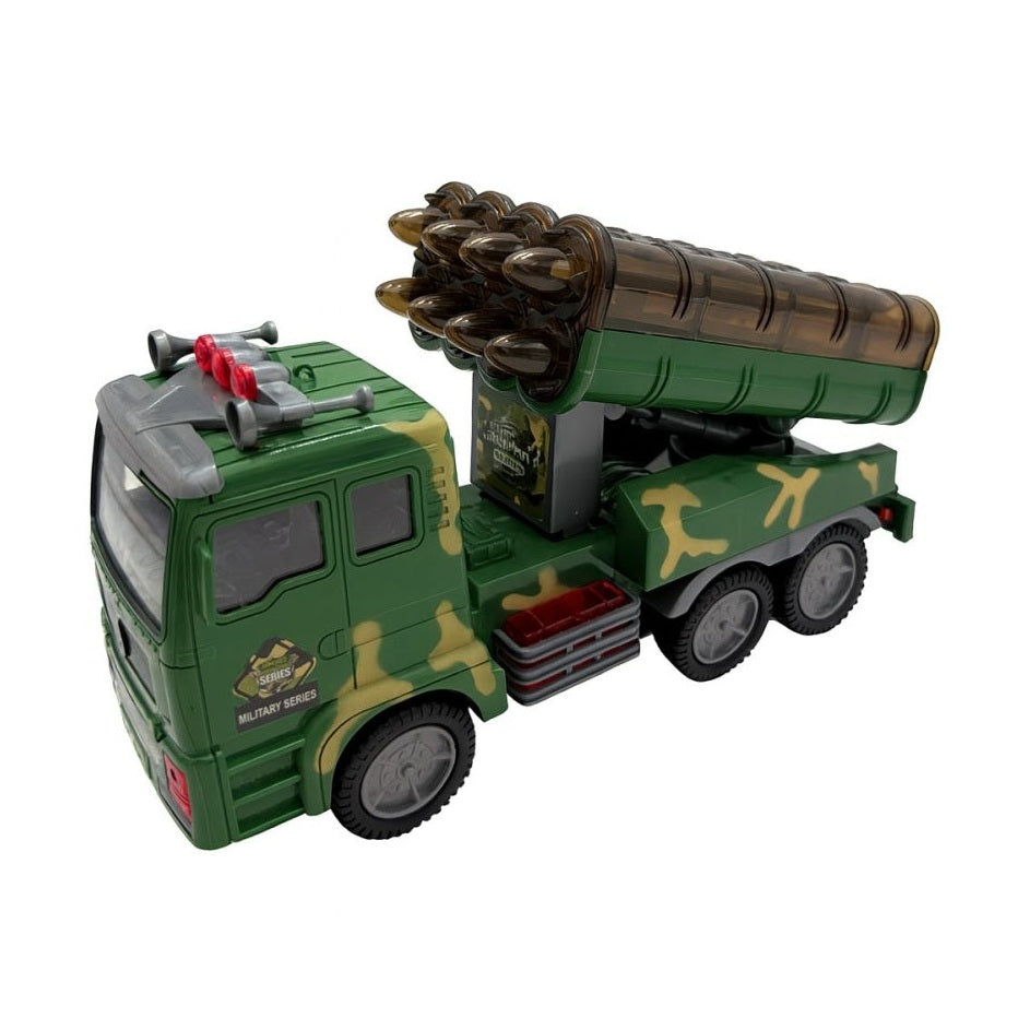 Camion militar jucarie cu lansator rachete, lumini si sunete, model Missile Launcher, 4D, 27x12.5x7.5cm