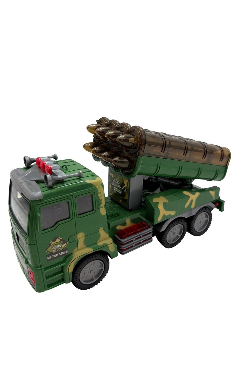 Camion militar jucarie cu lansator rachete, lumini si sunete, model Missile Launcher, 4D, 27x12.5x7.5cm