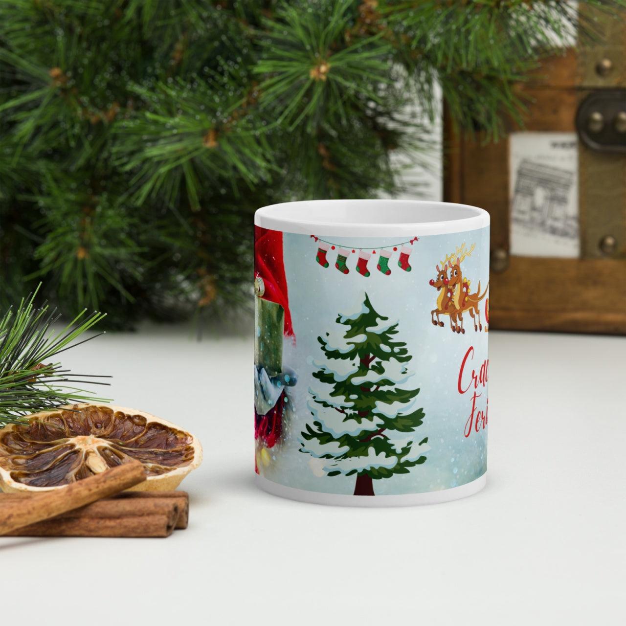 Cana ceramica Craciun 330 ml (11 oz) , design festiv, rezistenta, Engros