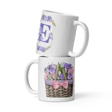 Cana cu model floral si initiala , Cadou special , 330 ml
