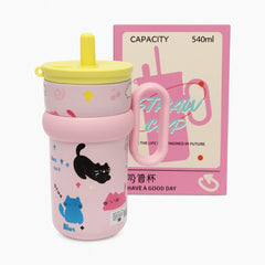 Cana Cu Pai 540ml pentru Copii cu Maner si Design Pisicute