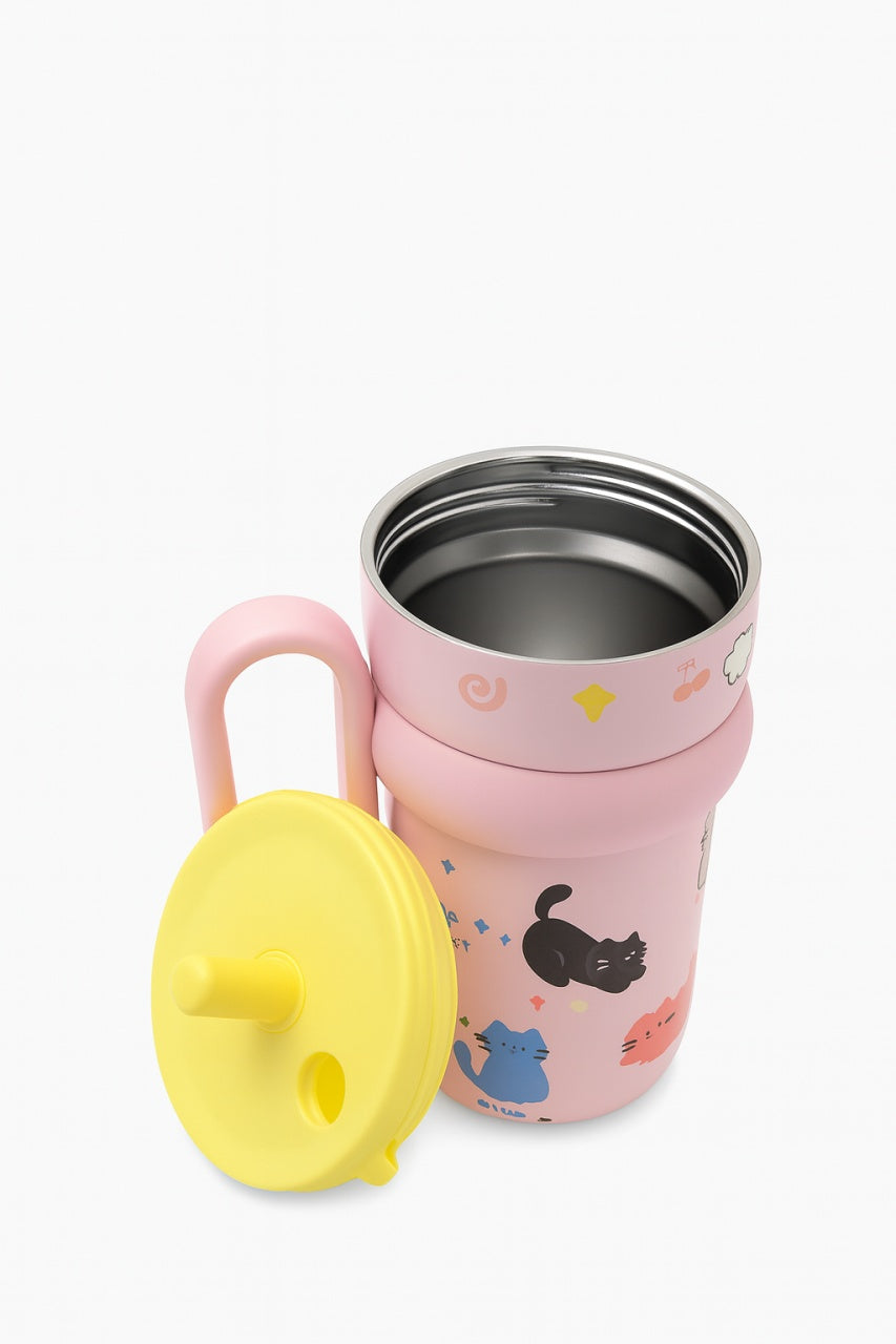 Cana Cu Pai 540ml pentru Copii cu Maner si Design Pisicute