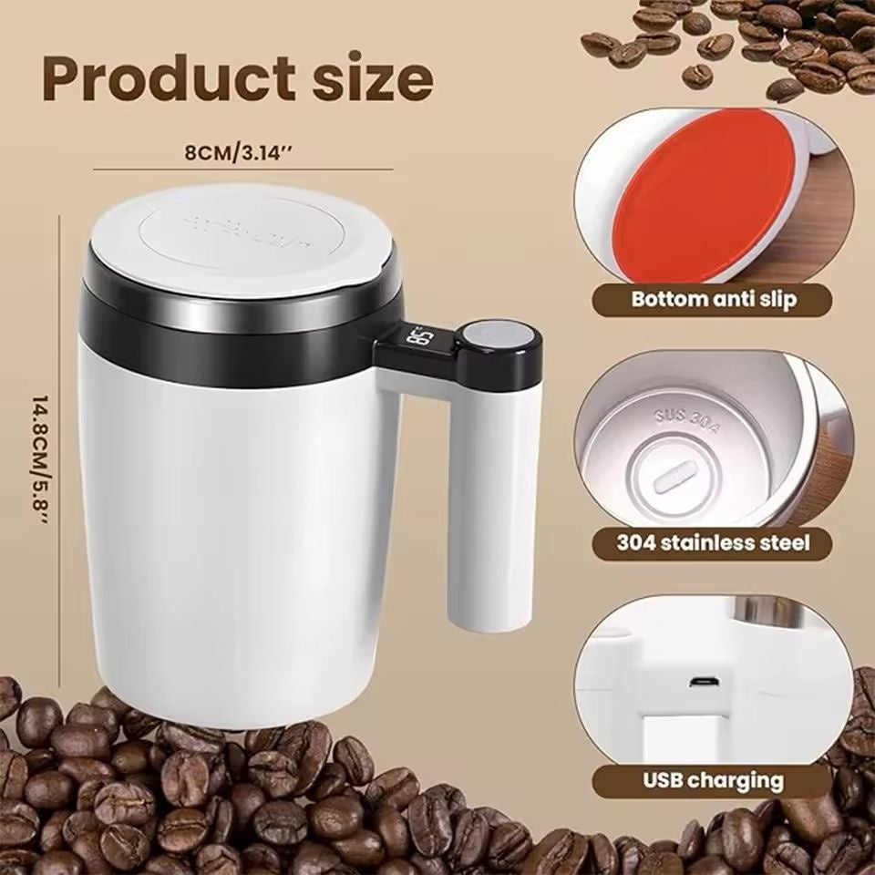 Cana inteligenta cu amestecare automata si afisaj temperatura LCD, reincarcabila USB, 400 ml, negru