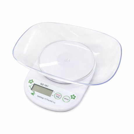 Cântar de Bucătărie Electronic cu Bol, Alb, Plastic, Afișaj Multifuncțional