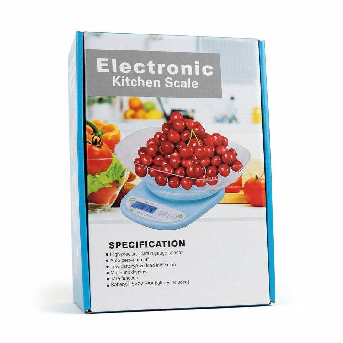 Cântar de bucătărie electronic, plastic, ecran digital, albastru