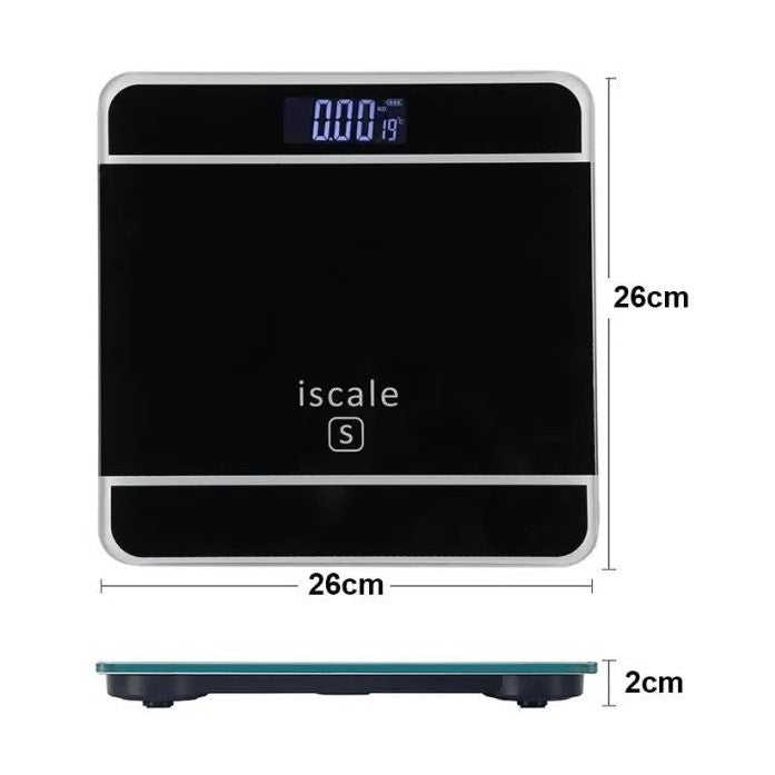 Cântar electronic de baie iScale, afișaj digital, argintiu, sticlă și plastic