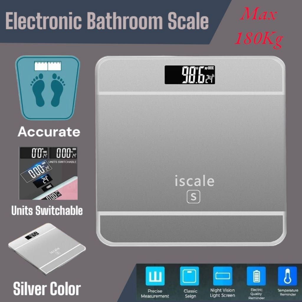 Cântar electronic de baie iScale, display touchscreen, material sticlă și plastic, argintiu metalic