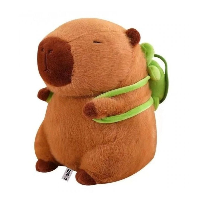 Capibara de Plus 35 cm cu Rucsac Verde , Jucarie Pufoasa Kawaii, Cadou Perfect
