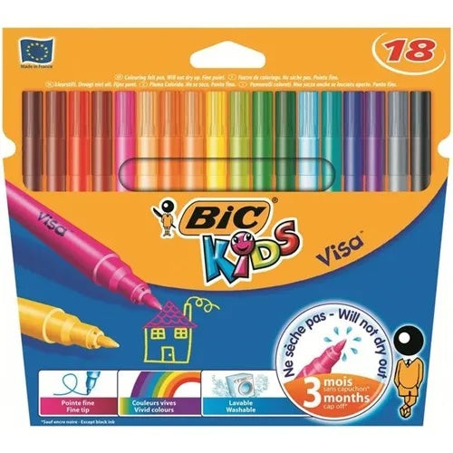 Carioca Visa Bic 18 culori , culori intense si aplicare lina pentru desen si activitati creative,