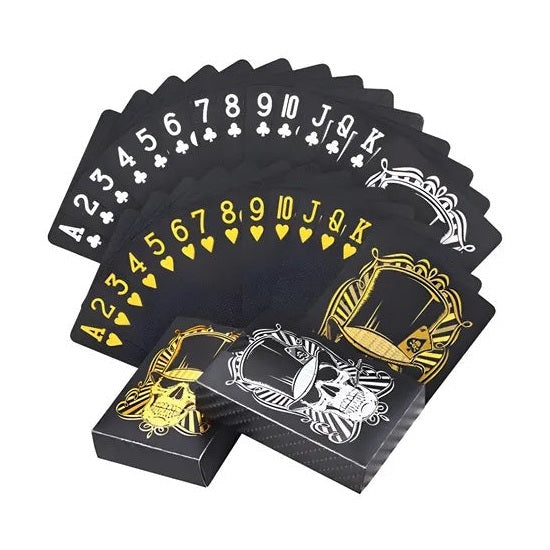 Carti de Joc Premium Negre Skull Edition, Impermeabile, Design Luxury pentru Poker