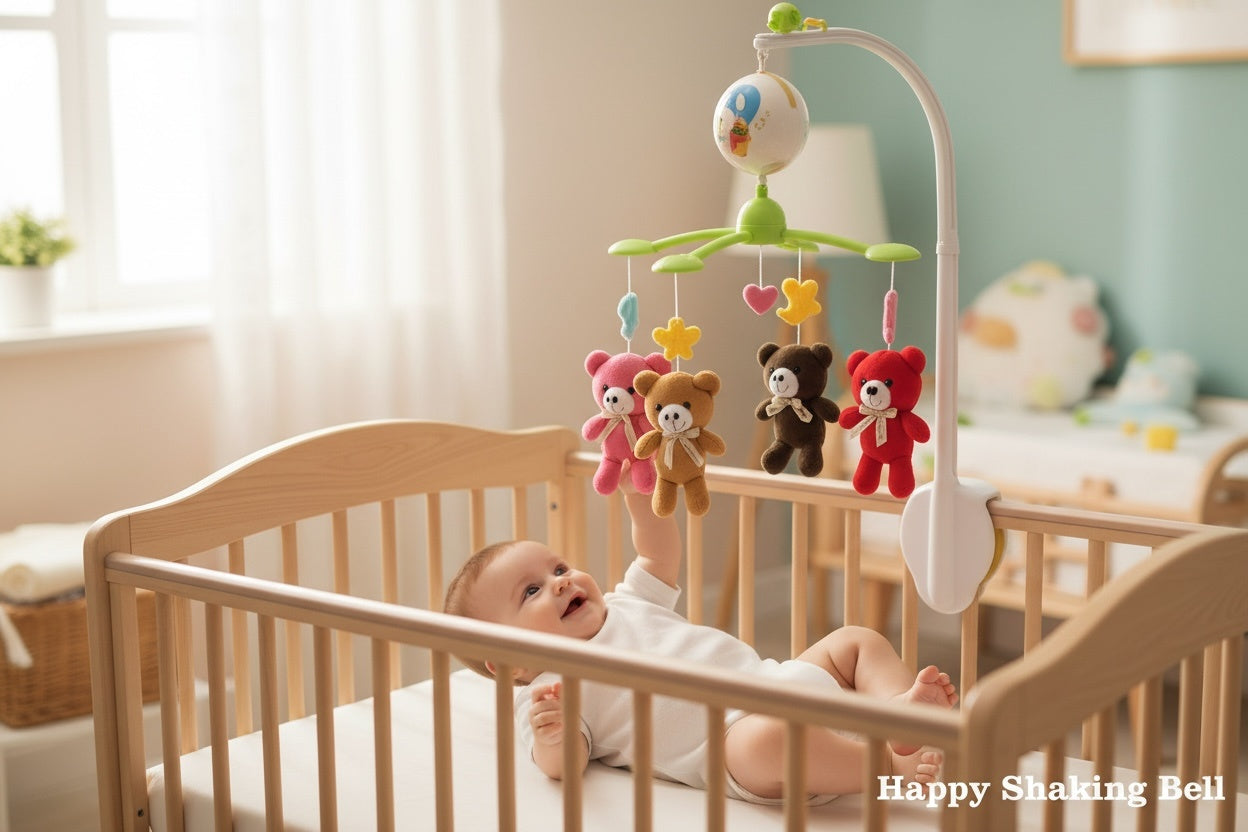 Carusel pentru Patut Bebe , Happy Shaking Bell, Ursuleti Colorati, 38 x 29 cm