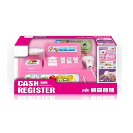 Casă de marcat electronică pentru copii, din plastic roz, cu sunete și scanner, 21x13x13 cm