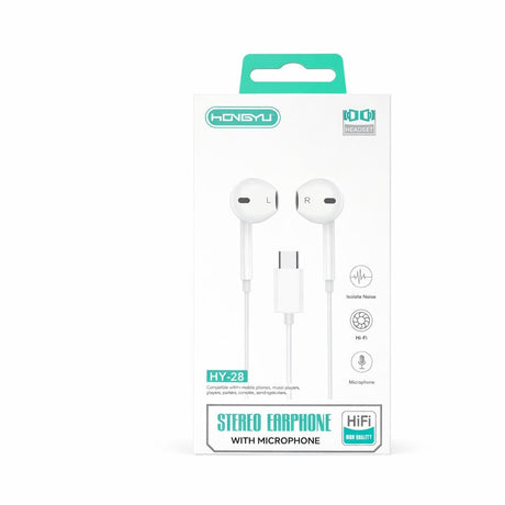 Căști audio cu fir Hongyu HY-28, USB Type-C, stereo Hi-Fi, cu microfon, albe