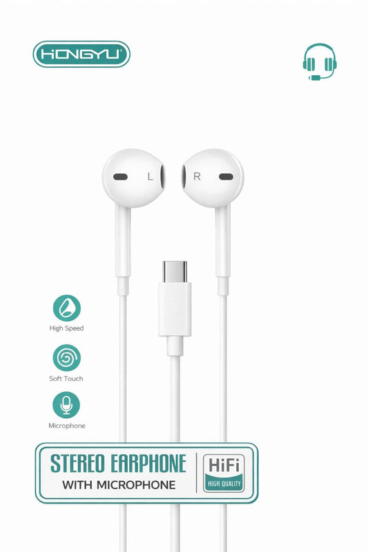 Căști audio cu fir Hongyu HY-28, USB Type-C, stereo Hi-Fi, cu microfon, albe