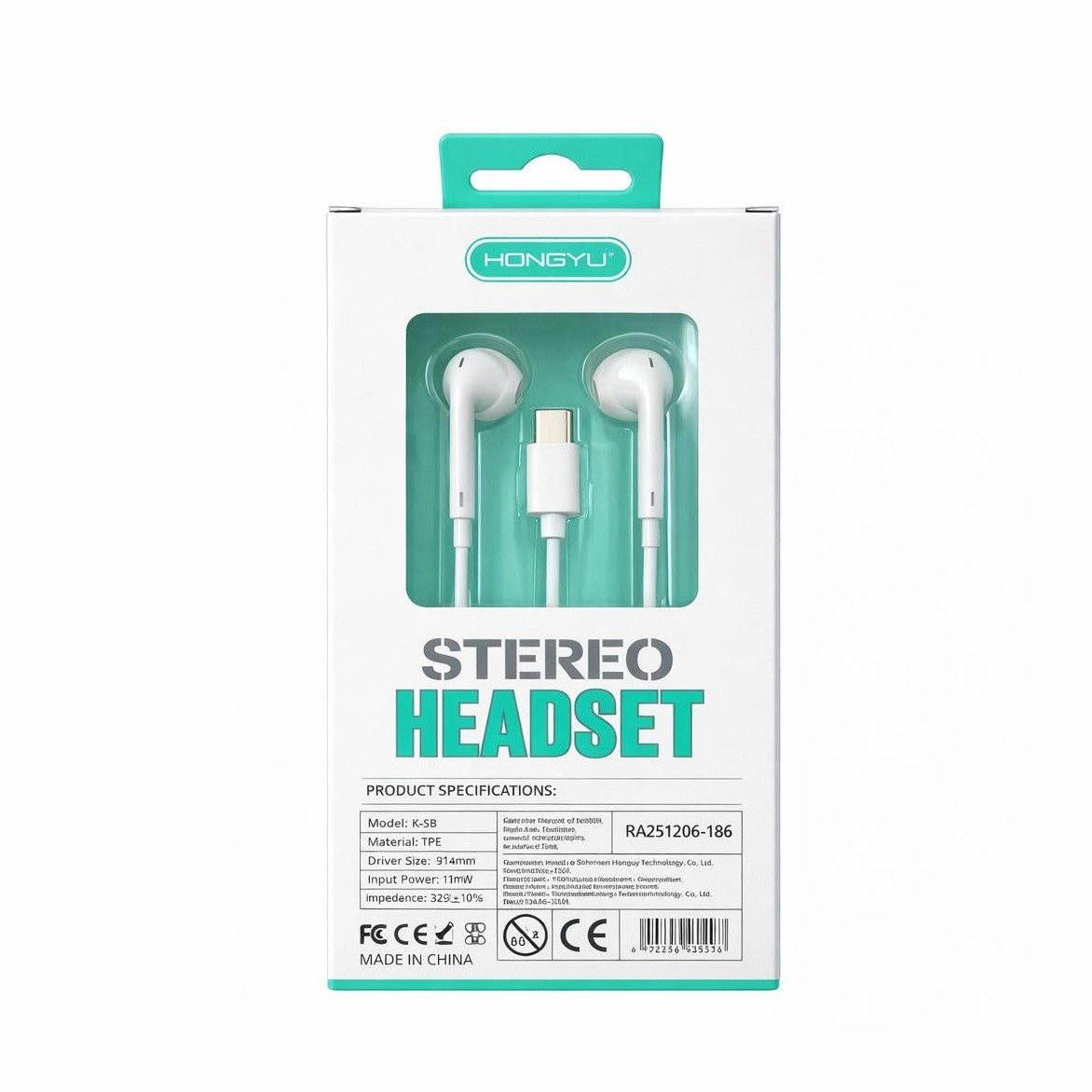 Căști audio cu fir Hongyu HY-28, USB Type-C, stereo Hi-Fi, cu microfon, albe