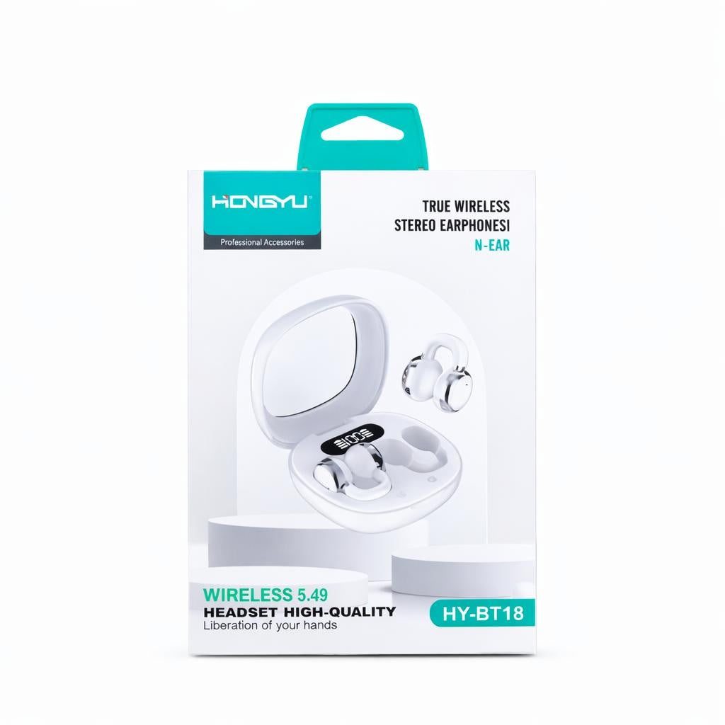 Căști Bluetooth TRUE Wireless Stereo HY-BT18, Ear-clip, Alb/Negru