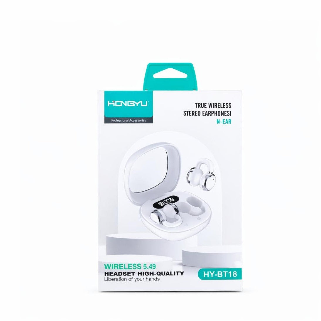Căști Bluetooth TRUE Wireless Stereo HY-BT18, Ear-clip, Alb/Negru