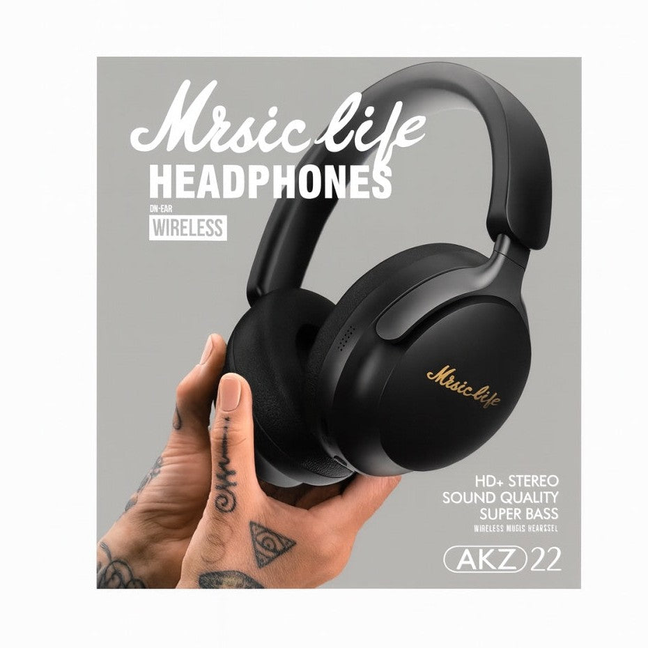 Casti Wireless AKZ 22 Over-Ear MusicLife, HD Stereo, Super Bass, Negru