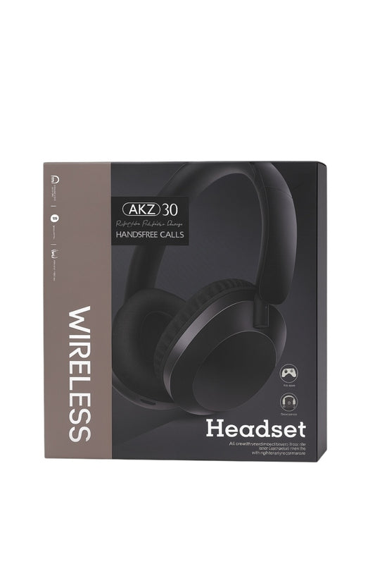 Casti Wireless AKZ 30 Over-Ear, Sunet HD, Bass Puternic, Handsfree Calls, Negru
