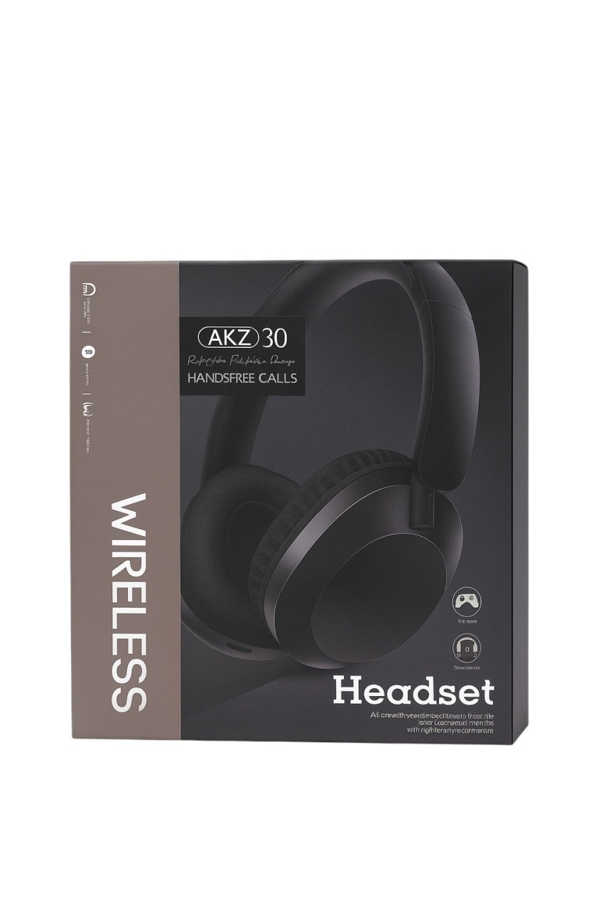 Casti Wireless AKZ 30 Over-Ear, Sunet HD, Bass Puternic, Handsfree Calls, Negru