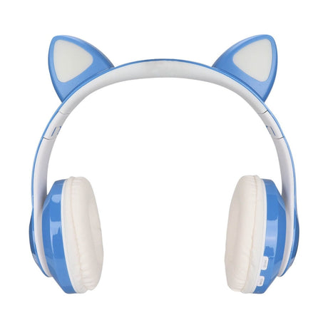 Căști wireless cu urechi de pisică și lumini LED, design ergonomic, Albastru