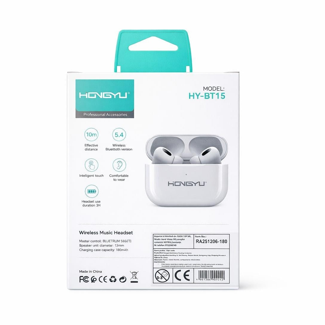 Căști wireless HONGYU Open-Ear TWS din plastic, albe, model HY-1815