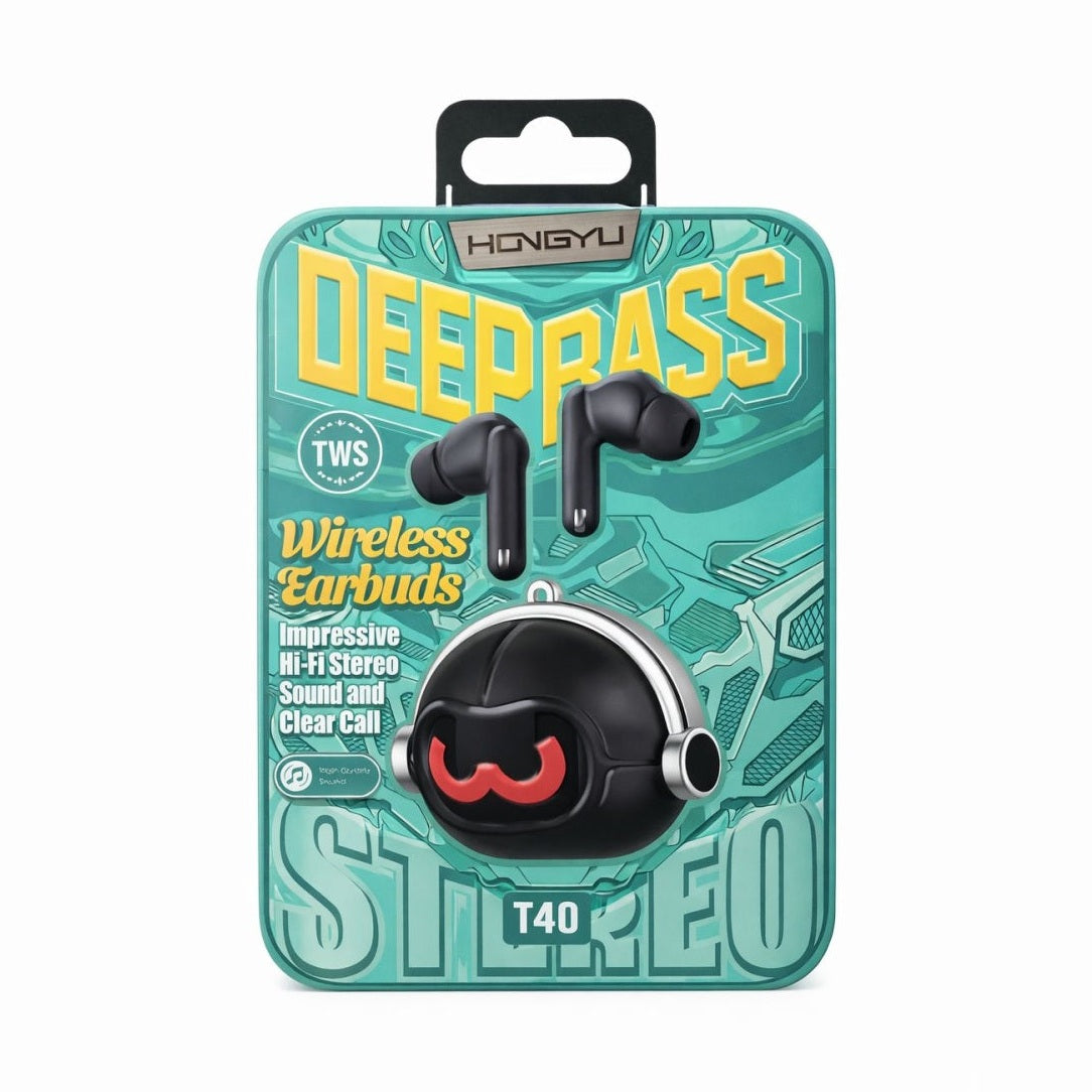 Căști wireless Hongyu T40 TWS Bluetooth cu carcasă astronaut, sunet stereo Hi-Fi și Deep Bass, negre