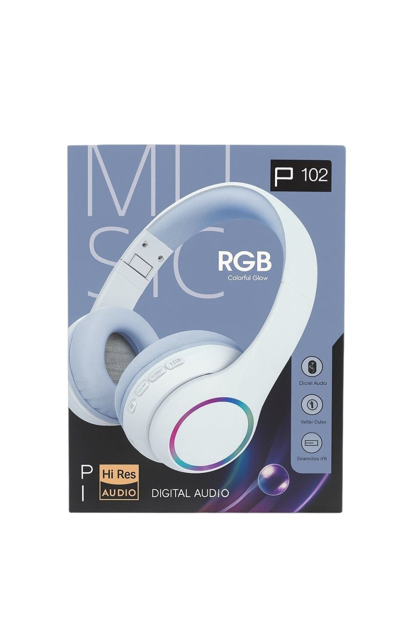 Casti Wireless P102 Bluetooth 5.3 RGB Hi-Res Audio , Autonomie 40h Microfon