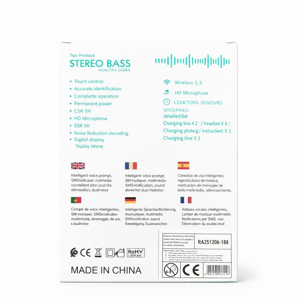 Căști wireless TWS Hongyu HY-BT11 Bluetooth 5.4 cu display LED, negru-galben