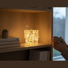 Casuta Decorativa cu Lumini LED, Efect Craciun, Transparenta, 7.5x10x6cm