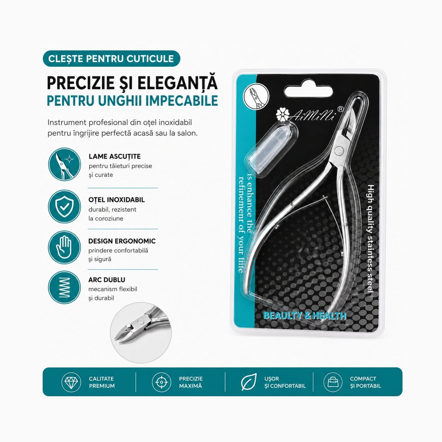 Clește Profesional pentru Cuticule din Material Inoxidabil – Precizie pentru Manichiură și Pedichiură