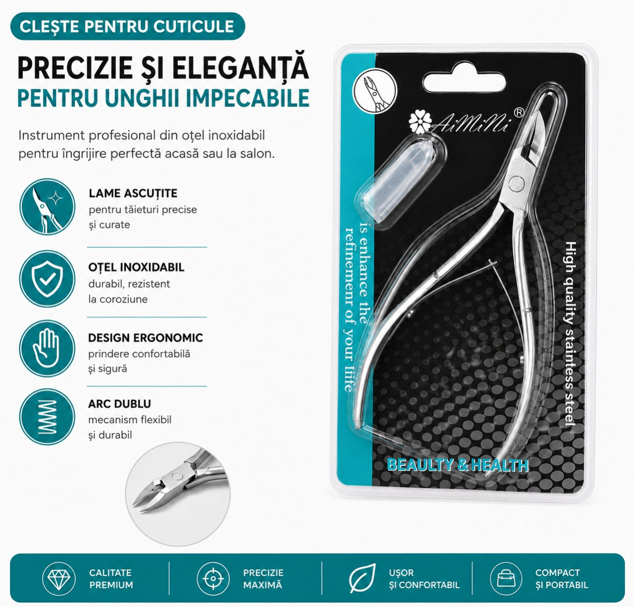 Clește Profesional pentru Cuticule din Material Inoxidabil – Precizie pentru Manichiură și Pedichiură