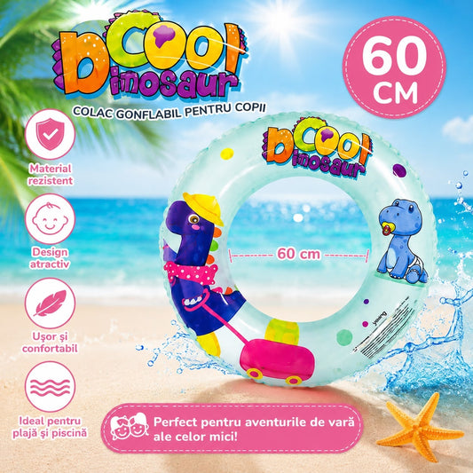 Colac Gonflabil Copii 60 cm cu Dinozauri – Model Albastru, pentru Piscină, Plajă și Activități Acvatice