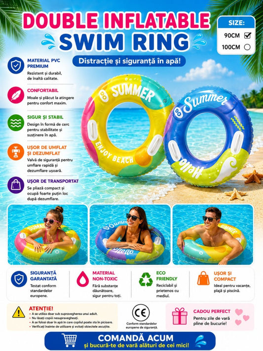 Colac Gonflabil Hello Summer Galben 90 cm – Colac de Înot Colorat pentru Piscină și Plajă