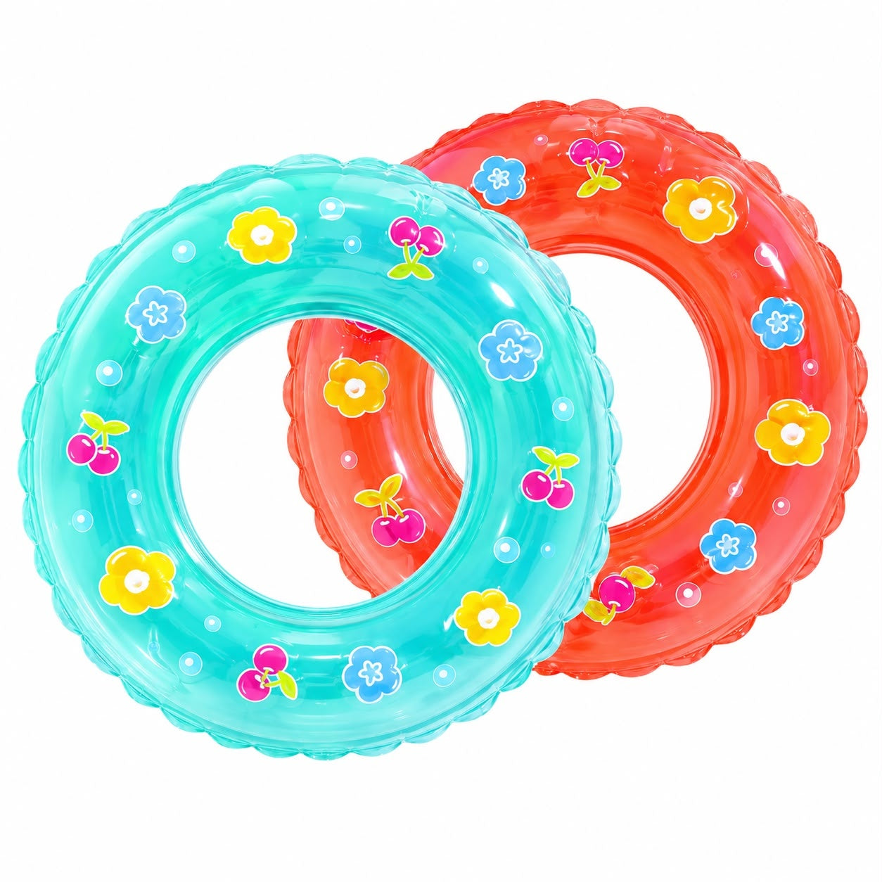 Colac Gonflabil pentru Copii 60 cm cu Model Floral și Cireșe – Colac de Înot PVC pentru Piscină și Mare