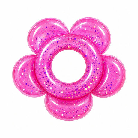 Colac Gonflabil pentru Copii Roz, Model Floare cu Sclipici, 100 cm , PVC Rezistent