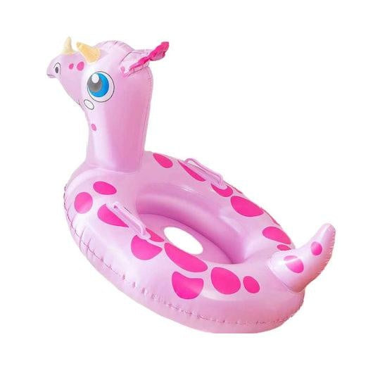 Colac inot copii model girafa roz cu cap 3D, manere si coada decorativa, gonflabil si usor de folosit, ideal pentru piscina, mare sau vacanta,