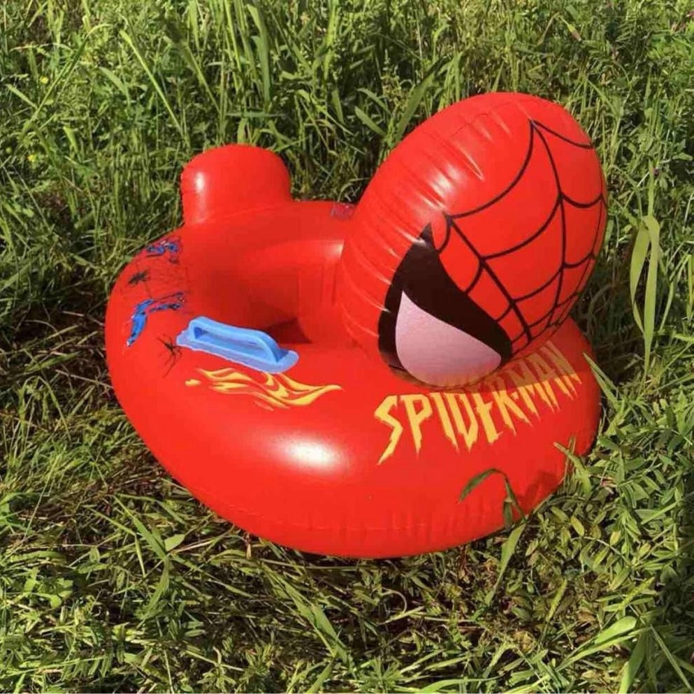 Colac inot copii rosu cu fata 3D supererou, cu spatar si manere, gonflabil si sigur, ideal pentru piscina, mare sau vacanta,