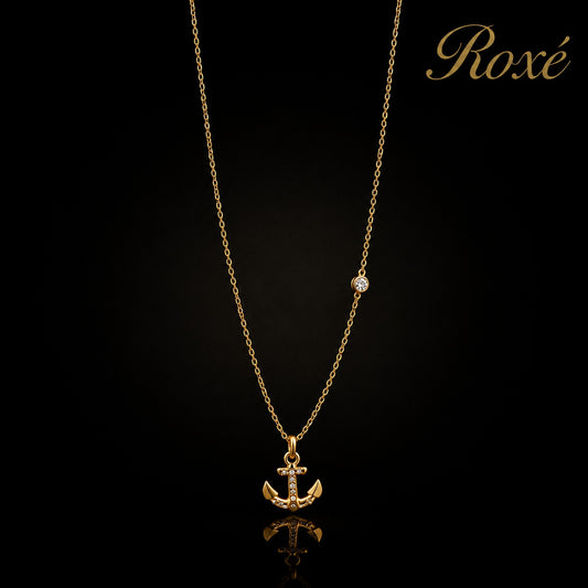 Colier auriu Roxé cu ancora si cristale, elegant, reglabil 40+5 cm