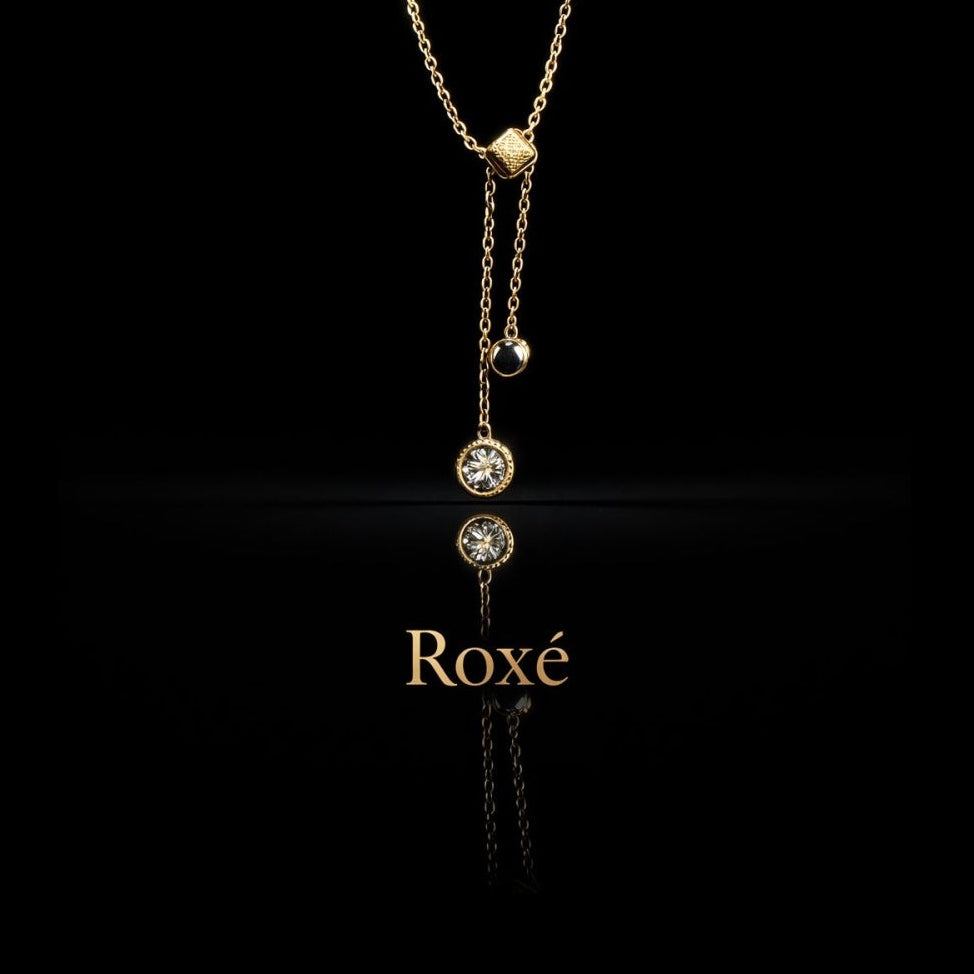 Colier auriu Roxé cu pandantive elegante și cristale fine, reglabil 45+5 cm