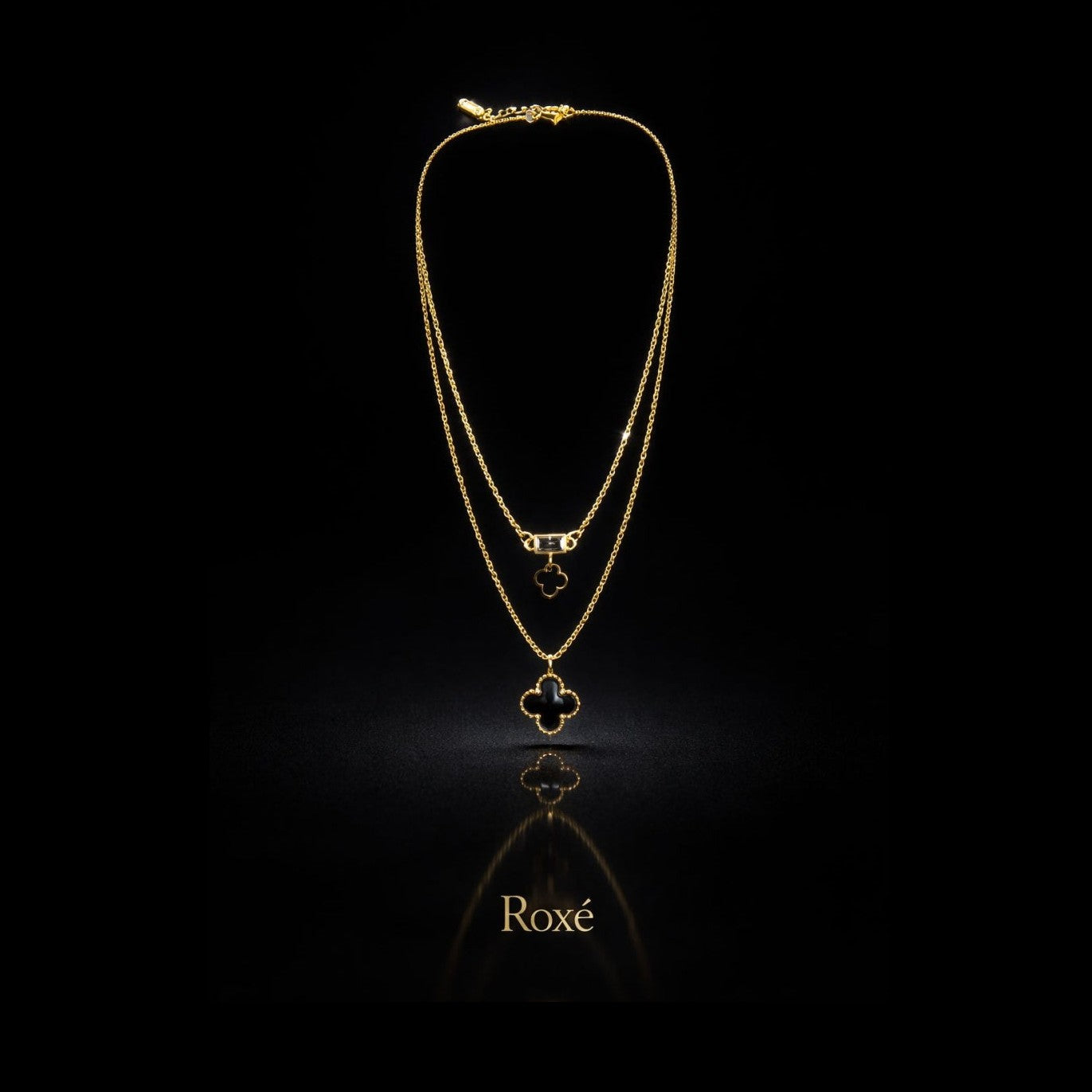 Colier auriu Roxé tip stratificat cu simbol negru și detalii elegante, 42+5 cm
